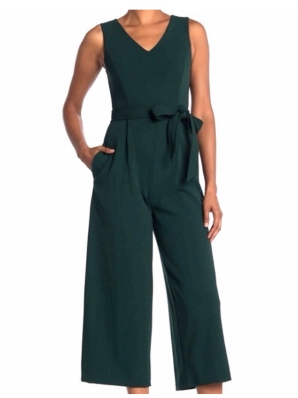 Calvin Klein Sleeveless V-Neck Forest Green Wide-Leg Jumpsuit